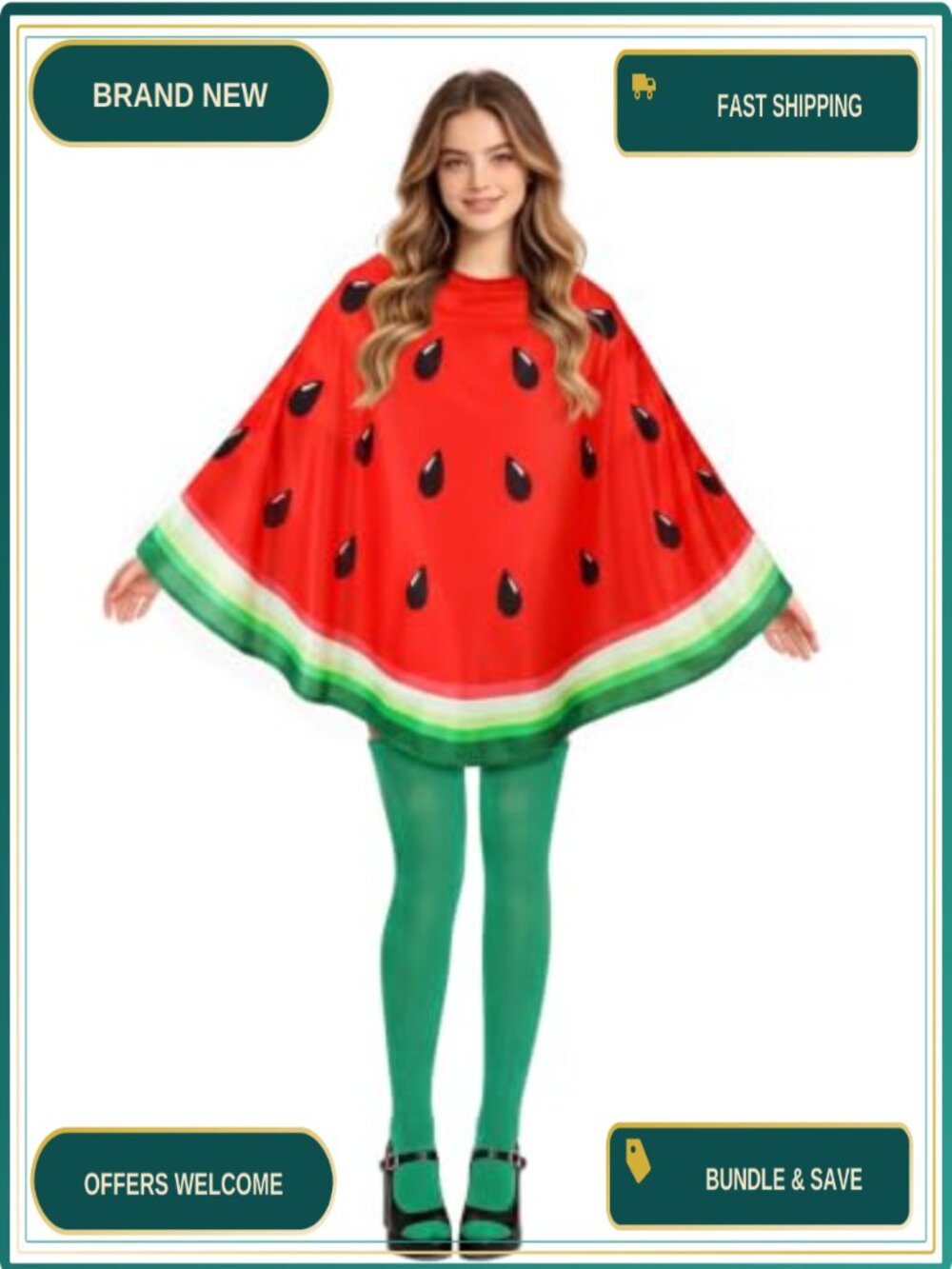 Watermelon Costume Adult Fruit Halloween Cape & Socks Set